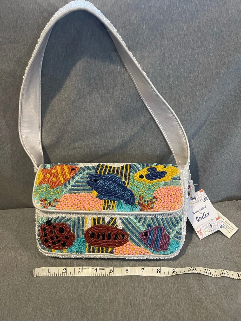 Viral Hand Beaded Bag with Fish Aquatic Coral Reef Handmade In India